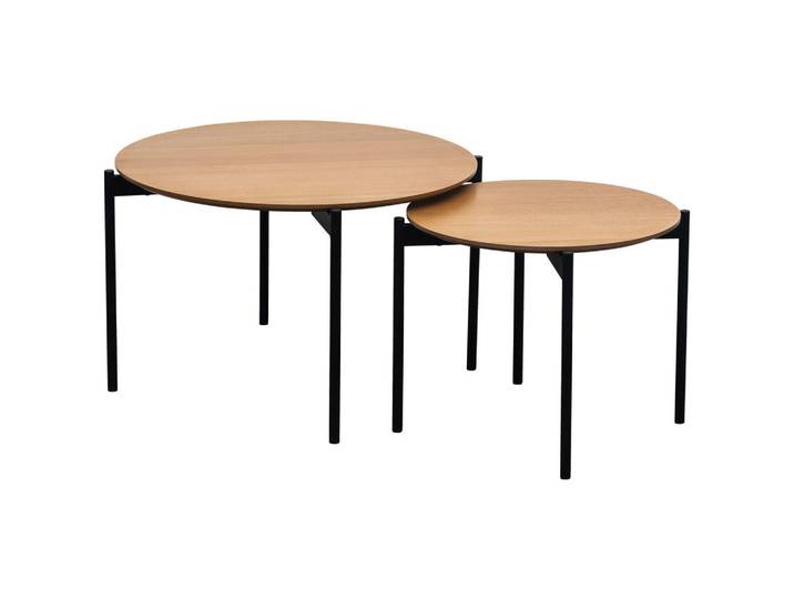 Mid.you Satztisch, Naturfarben, Schwarz, Metall, Holzwerkstoff, 2-teilig, furniert, rund, 70x50x45 cm, Wohnzimmer, Wohnzimmertische, Beistelltisch