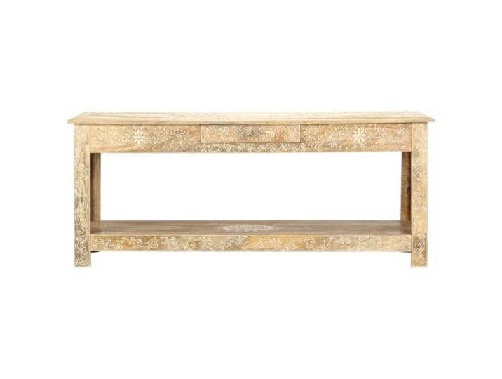 Couchtisch 110x50x45cm Massivholz Mango Handbemalt Vintage-Stil, großes unteres Regal, kleine Schublade, dekoratives Muster, einfache Montage, massives Mangoholz