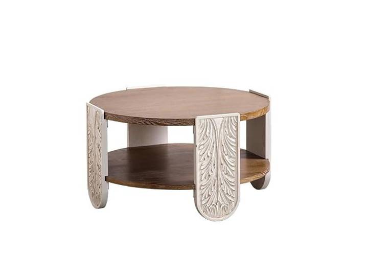 SFANIIX Runder Vintage-Couchtisch Im Used-Look Kaffee-Beistelltisch Aus astfreiem Kiefernholz, erhältlich in zwei verschiedenen Größen. Ein dekoratives Stück neben einem Sofa, passend(A3021)