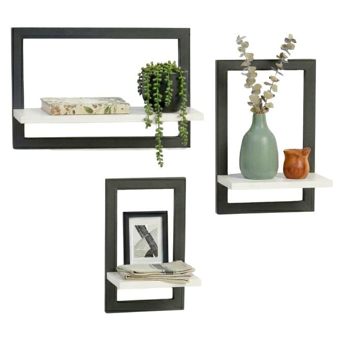 Relaxdays Wandrek 3-delig, Metaal & MDF, Wit/Zwart