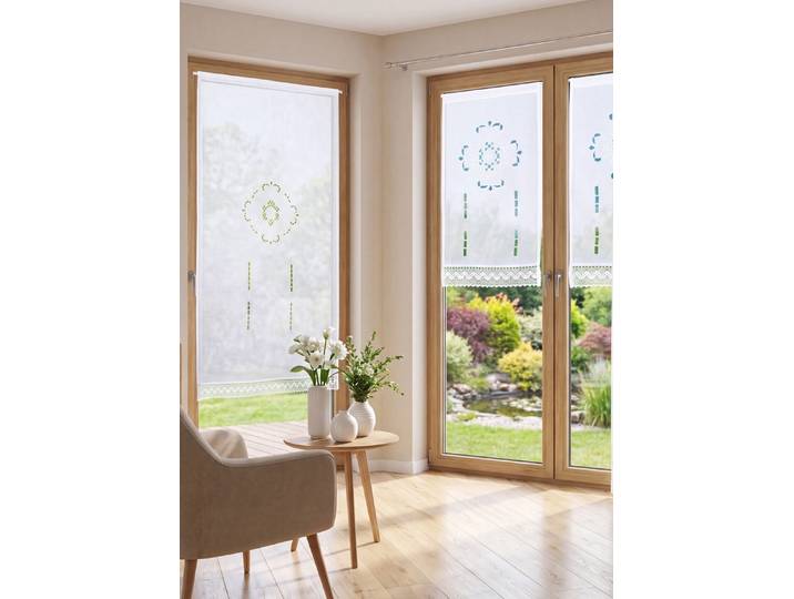 Fenster- und Türbehang mit Stangendurchzug, Weiss, Größe 323 (Fensterbehang, H100xB90 cm)