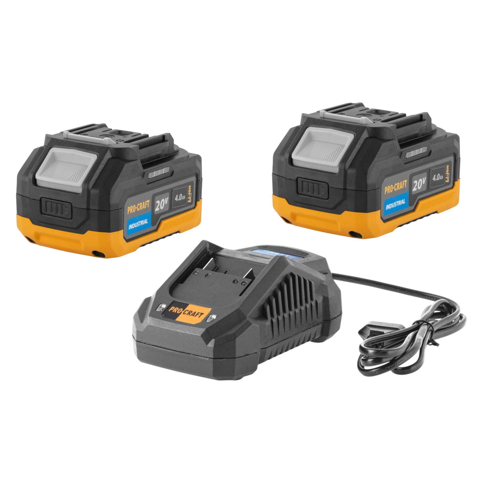 Procraft Starter Set 20 V 20/4A Schnell Ladegerät + 2x 20/4 Industrial Akku 4,0 Ah (20 V) (69701821)