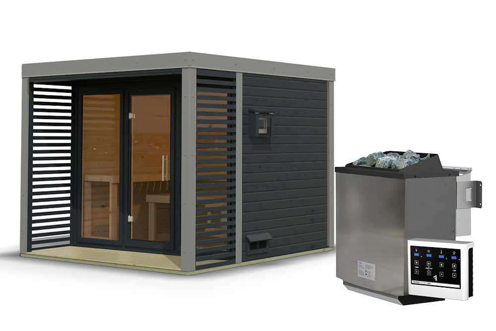 KARIBUHOLZT Sauna Ares 3 Ofen 11 kW Bio ext. Strg anthr. ,graualu,KG T 16989945