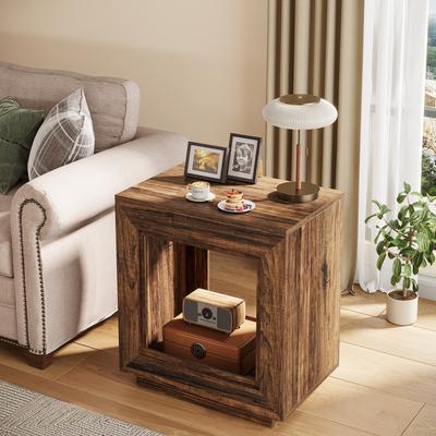 BLUEBELL Wood End Table with Storage, Walnut Nightstands for Living Room, Bedroom