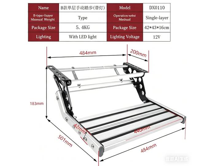 Marchepied de bienvenue pour camping-car en alliage d'aluminium, manuel, escamotable, pliable, pour camping-car, caravane