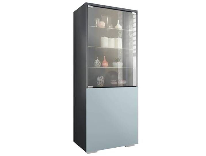 Vladon Vitrine Granada, Made in Germany, Vitrinenschrank mit Glastür und Glaseinsatz, Anthrazit matt/Denim matt (50 x 122,5 x 34,5 cm)