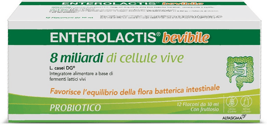 Enterolactis Bevibile Integratore Fermenti Lattici Vivi e Probiotici 12 Flaconcini 10 ml