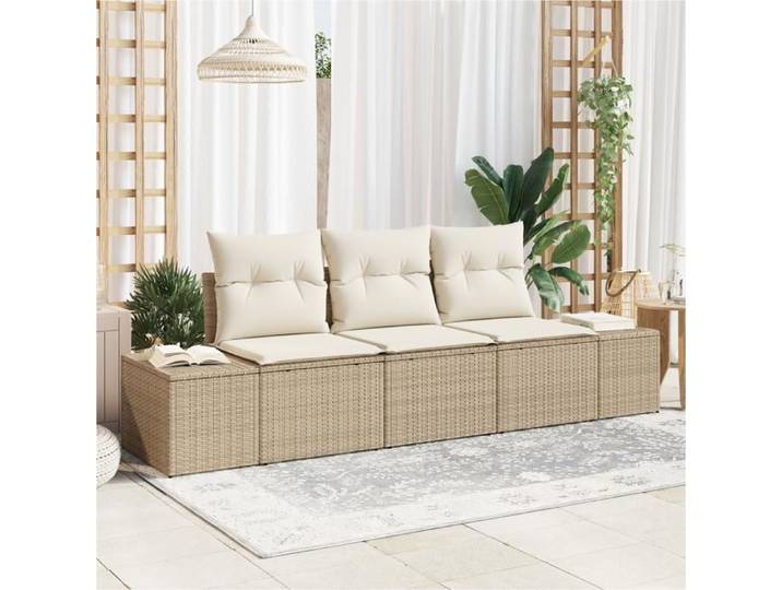 Ensemble de 3 pièces de canapé de jardin avec coussins-Ensemble de Salon de jardin Beige Poly Rotin 612702