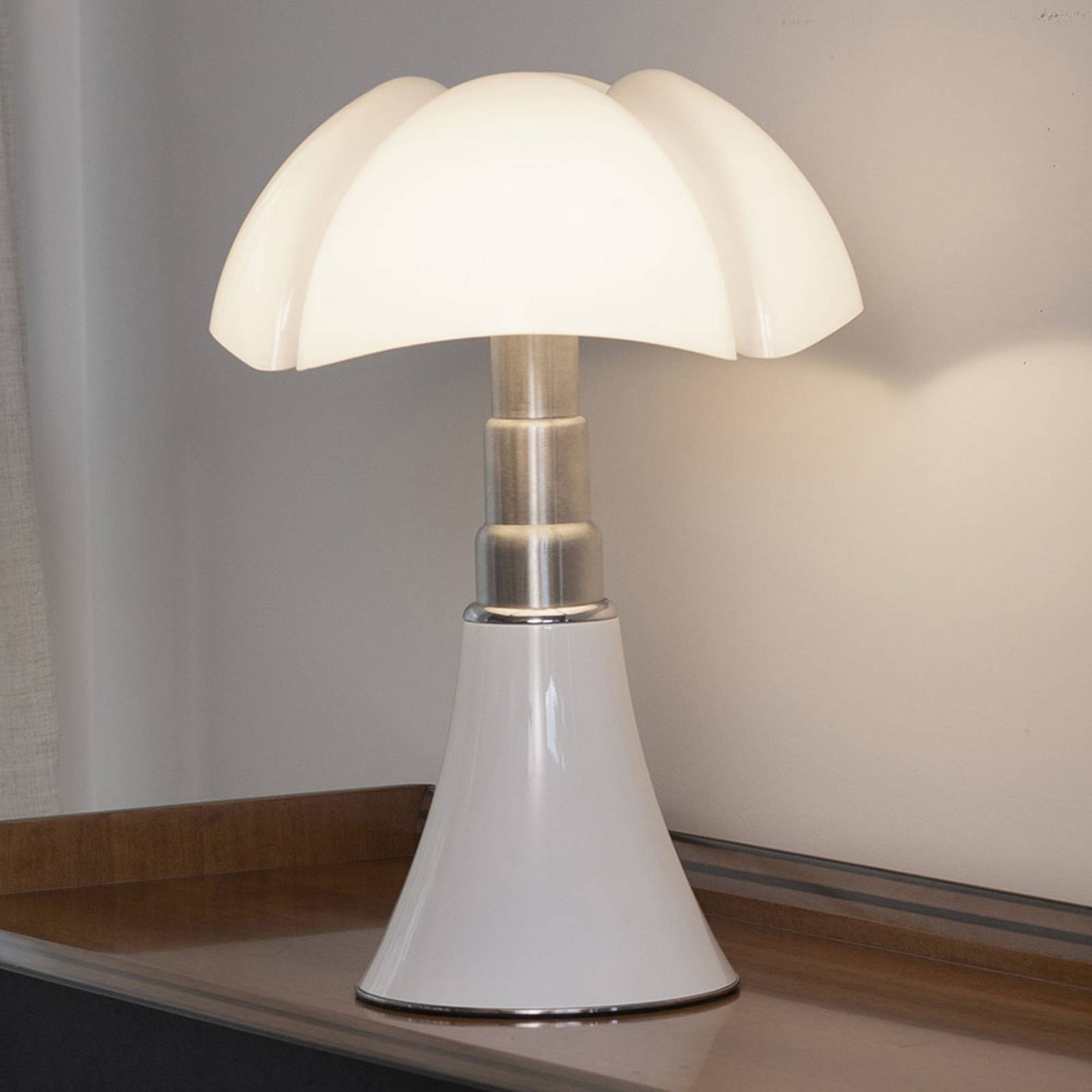 Martinelli Luce Designer bordlampe Pipistrello, dæmpbar, Hvid/opal, Stue/spisestue, Rustfrit stål, Design