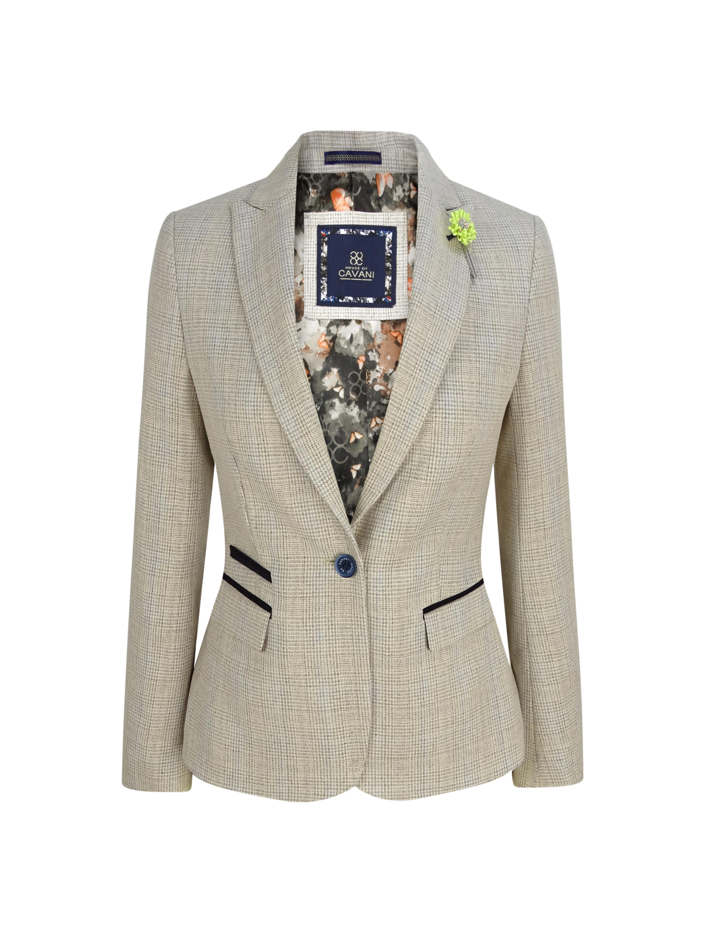 Damen Tweed Fischgrätenmuster Creme Jacke Peaky Blinders