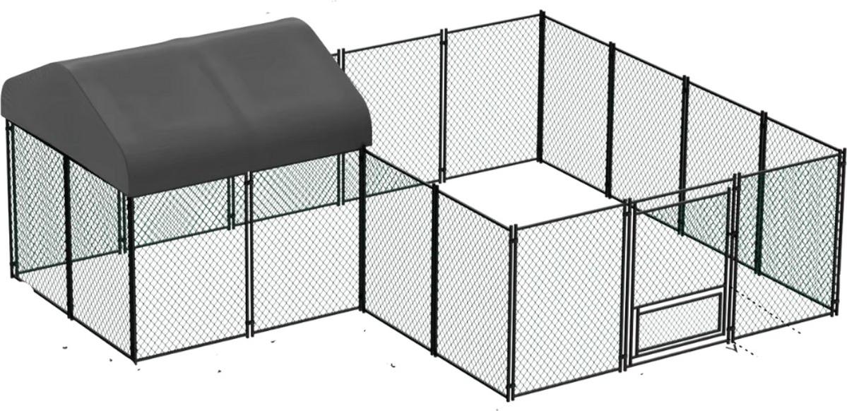 Hühnerstall Küken - Außengehege für Hühner - Inklusive wasserdichter Abdeckung - Metall & Nylon - Grün/Silber