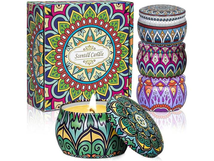 Duftkerzen-Set 4-teilig Soja-Aromatherapie 113 ml, Mehrfarbig, Paraffin, 5 cm, Dekoration, Kerzen & Kerzenhalter, Duftkerzen