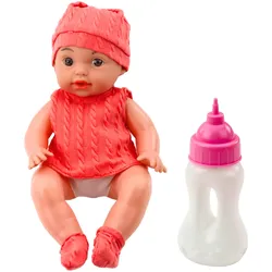 Babypuppe mit Babyflasche, rosa Outfit, Geräusche, 30 cm