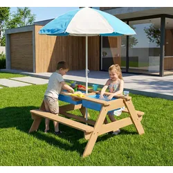 TP Toys Holz Spieltisch & Matschtisch Tiger | inkl. Sonnenschirm | Natur | 97x95x170 cm - Natur