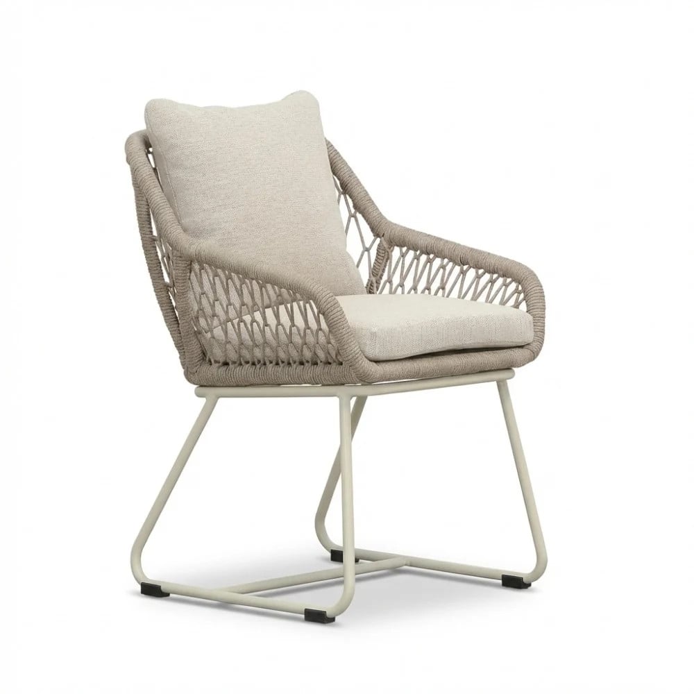 Portofino dining tuinstoel met touw en aluminium in Almond Beige