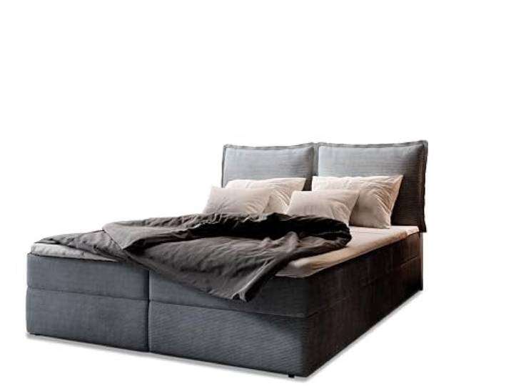Masseno Boxspringbett LENTE 180x200 cm Komplett-Set mit Matratze und Topper, Polsterbett mit Zwei Bettkästen -Graphitfarben, Lincoln 90