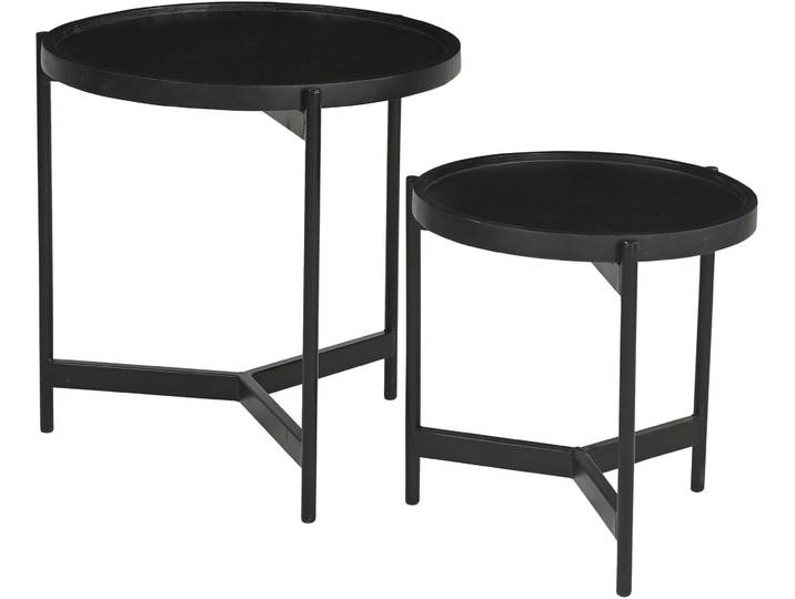 Beistelltisch SIT Turin 2er Set aus Mango massiv mit Metallgestell , schwarz, B:45cm H:45cm T:45cm, Mango massiv, Metall, Tische, Beistelltisch, 2er Set mit runden Tischplatten & robustem Metallgestell