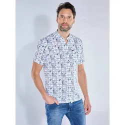 engbers Herren Kurzarmhemd mit Stehkragen und Muster Grau regular gemustert Stehkragen - 6XL