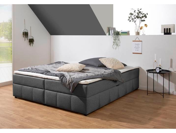 Boxbett, Holzwerkstoff, Anthrazit, 204×204 cm, Ohne Kopfteil & Mit Topper, Modern, Home-affaire