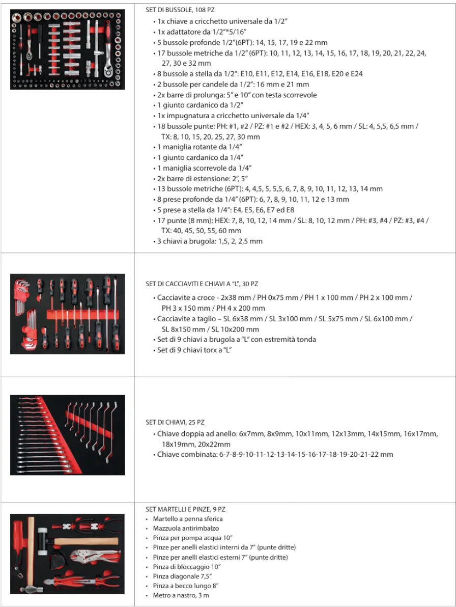 Marcotools 05.088.138.R1 Kit 172 Utensili professionali su 4 supporti morbidi in EVA