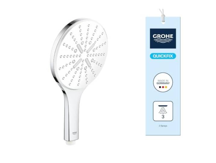 GROHE Vitalio SmartActive 150\, douchette 3 jets\, 8l/min Jets Rain\, Jet et ActiveMassage d'une simple pression\, système anticalcaire\, raccord universel (chrome\, 26597000)