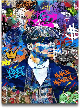 Inspire Picks 80s Gangster Graffiti Wall Art Retro Urban Street Canvas Poster light Grey 30x40cm Unframed