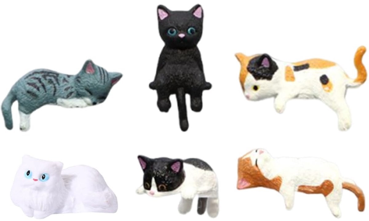 Set van 6 Miniatuur Kattenfiguren voor Bureau en Auto Decoratie