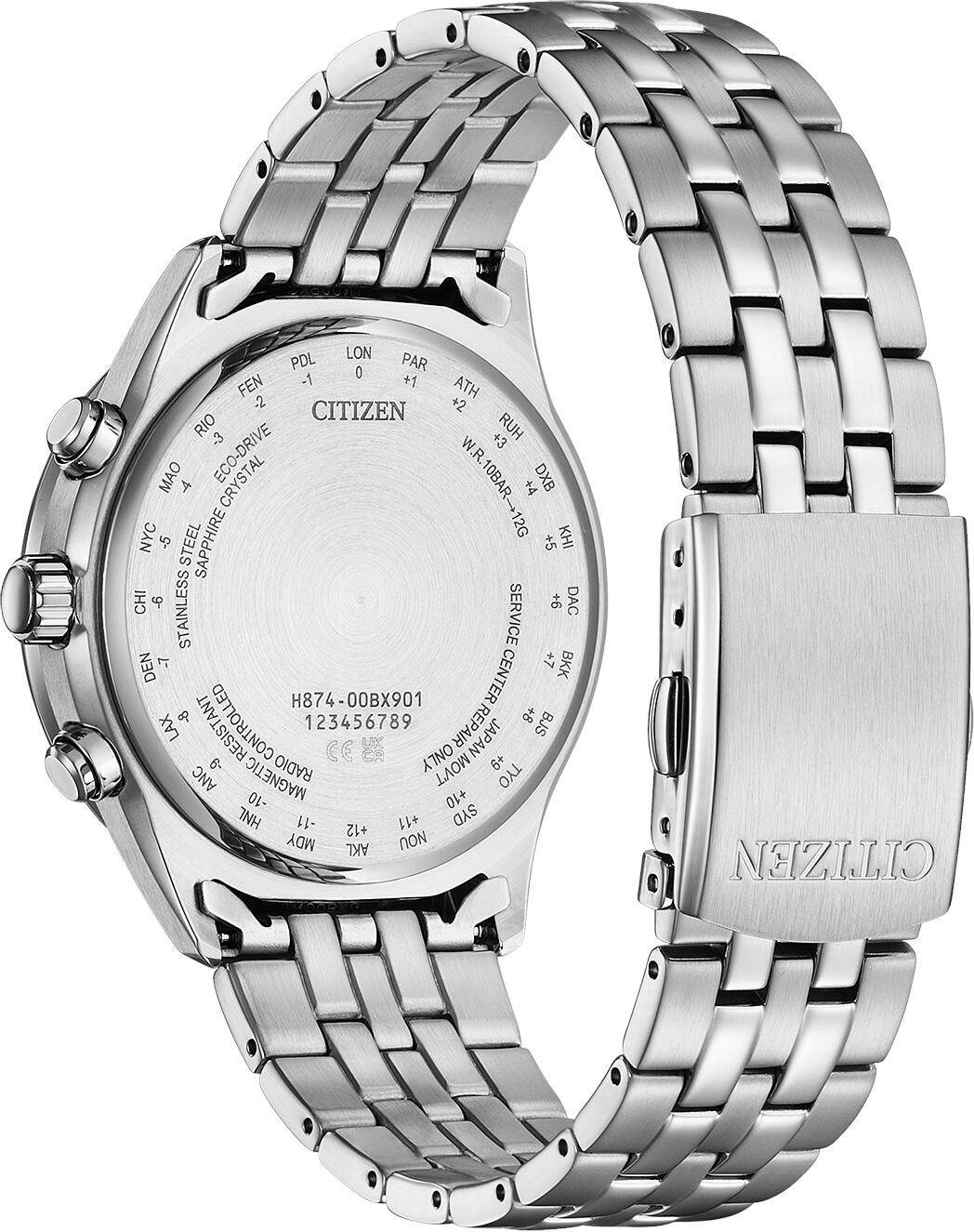 Funkuhr CITIZEN "Funkuhren Mondphase", silber (silberfarben, blau, blau), Armbanduhren, Herren, silberfarben, Funkuhr, Quarzuhr, Armbanduhr, Herrenuhr, Edelstahlarmband, analog, Big Date