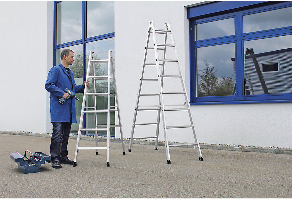 Sicherheits-Sprossenleiter, beidseitig begehbar, Sprossen 30 x 30 mm, rutschsicher, 2 x 12 Sprossen MUNK