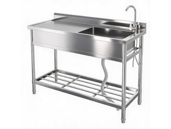 JOLLYTOP Freistehendes Edelstahl Spülbecken Mit Arbeitsfläche & Ablage Kalt und Warmwasseranschluss,ideal als Waschtisch oder Utility Waschbecken – Leicht zu reinigen, rostfrei.