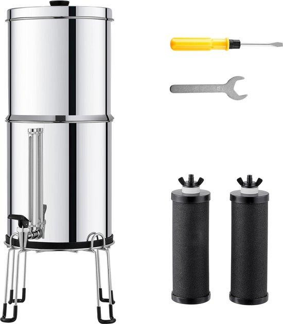 Zwaartekracht waterfiltersysteem van roestvrij staal, 2,25 liter, zilver