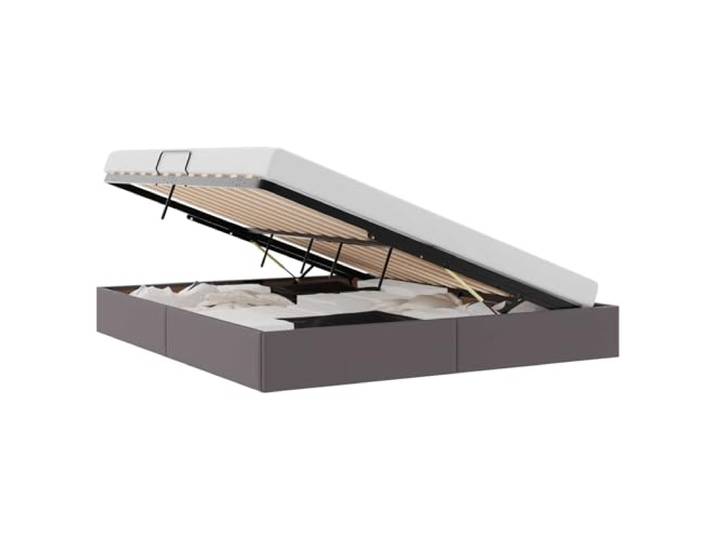 KTHLBRH Ottoman-Bett, grau, 180 x 200 cm, Kunstleder Metallgestell, hydraulisches Heben, Stauraum, Stahlgriffe, pulverbeschichtete Oberfläche