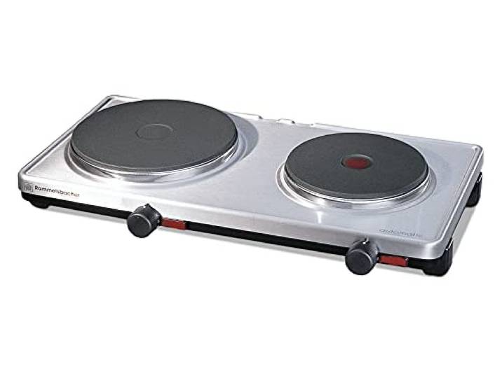 ROMMELSBACHER Automatik Doppelkochplatte AK 3099/E, Edelstahl, 3000 W Gehäuse aus Edelstahl, stufenlos regelbar, 2 Heizplatten 145 mm - 1500 Watt, 180 mm - 1500 Watt, Made in Germany