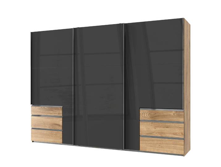 Schwebetürenschrank Level 36 C 300 x 216cm Mehr als 5 Schubladen Hochglanz Grau/Eiche Dekor