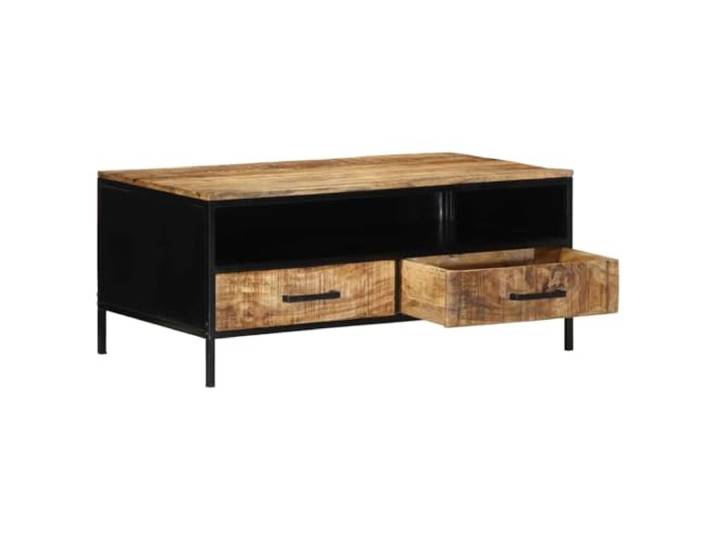 Rechteckiger Couchtisch aus massivem Mangoholz mit Schublade, Füße