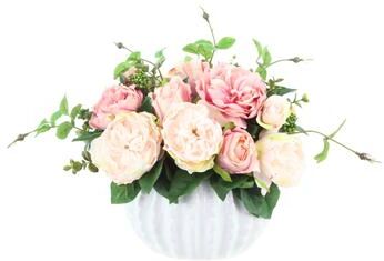 Creative Labs Rose Bouquet Arranged in Ridged Ceramic Pot