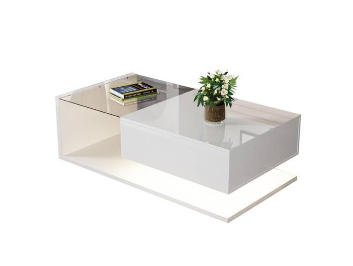 Table basse - PDZZZD - Rectangulaire - Blanc brillant - Verre trempé - LED couleur changeante