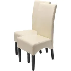 2er-Set Esszimmerstuhl Küchenstuhl Stuhl Crotone, LEDER ~ creme, dunkle Beine