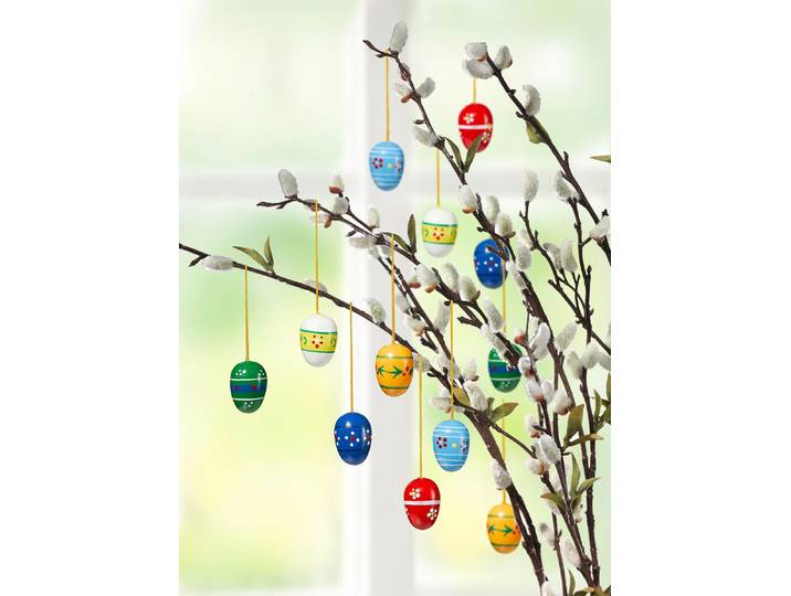 Holz-Eier mit frühlingshaftem Motiv, 12er-Set, Bunt