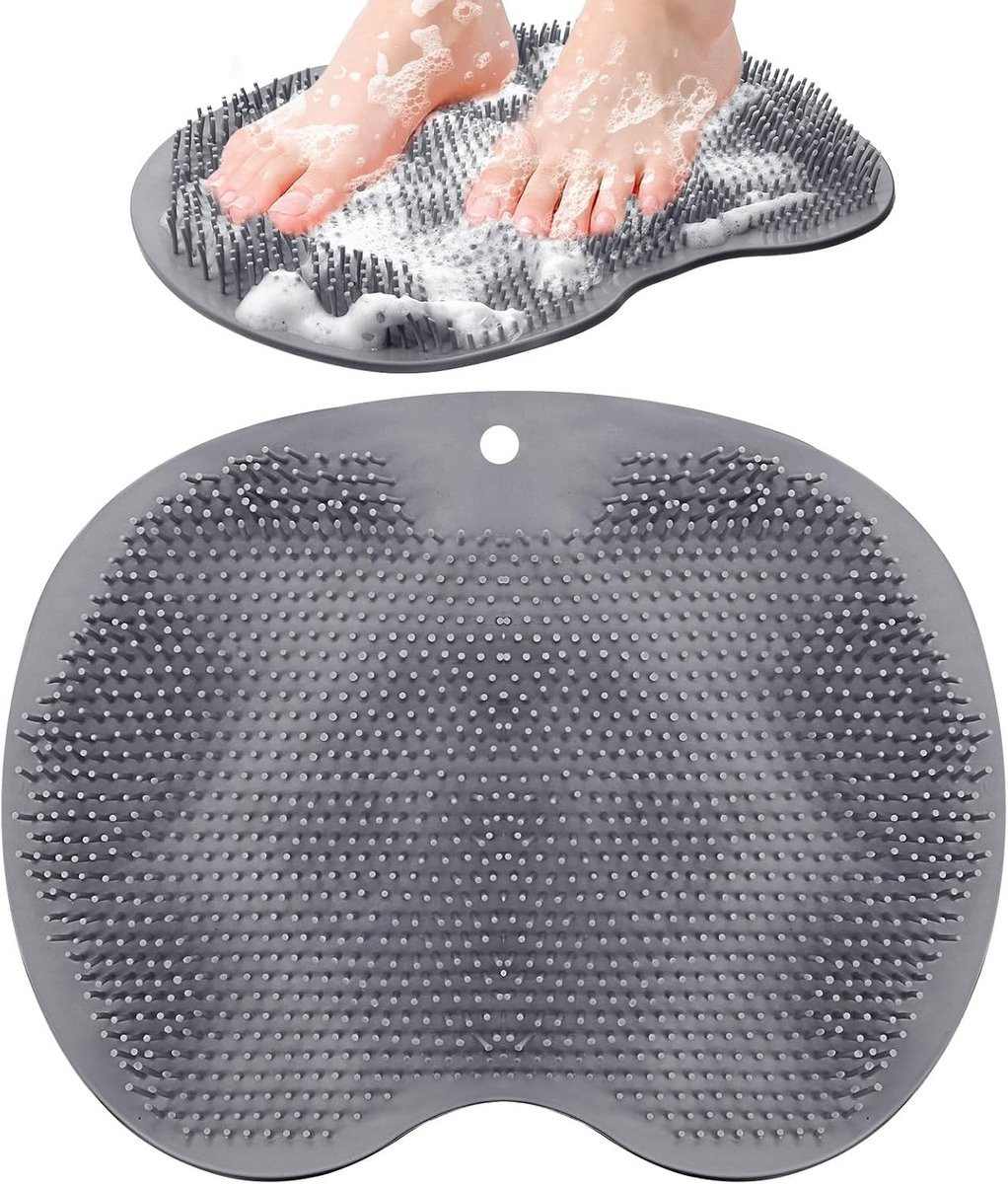 Antislip Badmat van Silicoon met Voetwasborstel voor Hygiënische Voetverzorging, 11 x 20 cm