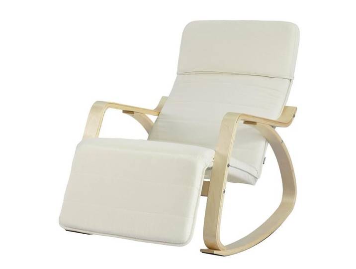 SoBuy® FST16-W Fauteuil à Bascule Avec Repose-pied Réglable Design Rocking Chair Fauteuil Relax Bouleau Flexible