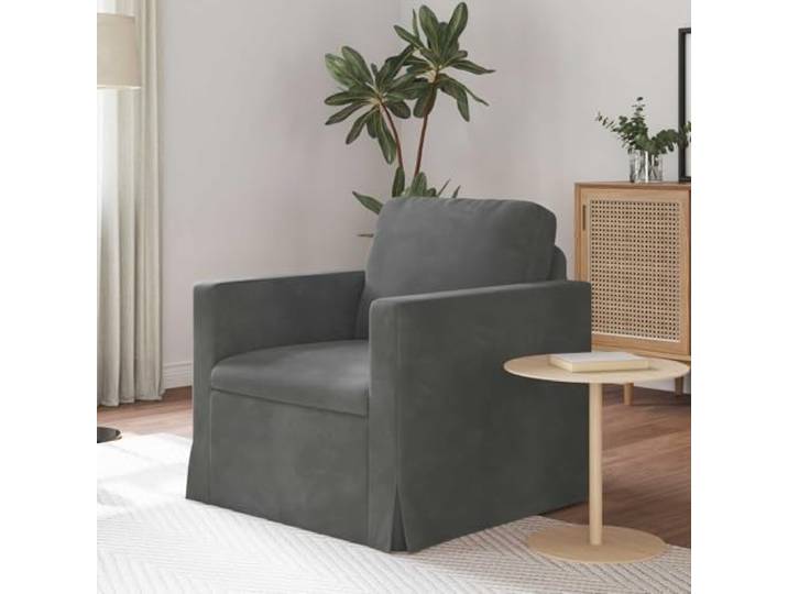 ZQQLVOO Sofa Dunkelgrau 78 x 78 x 80 cm Samt Modular Design, Metallrahmen, Holzarmlehnen, Wohnzimmer, Schlafzimmer