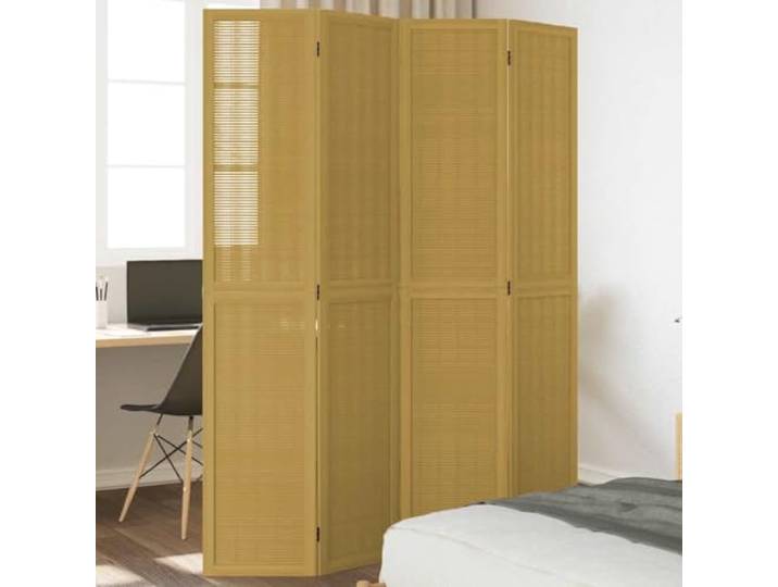 NLQMSU Trennwand aus massivem Paulownia-Holz, 4 Paneele, Braun Faltbarer Raumteiler, natürliche Bambus-Lamellen, Metallscharniere, für den Innenbereich, Schlafzimmer, Wohnzimmer, Büro