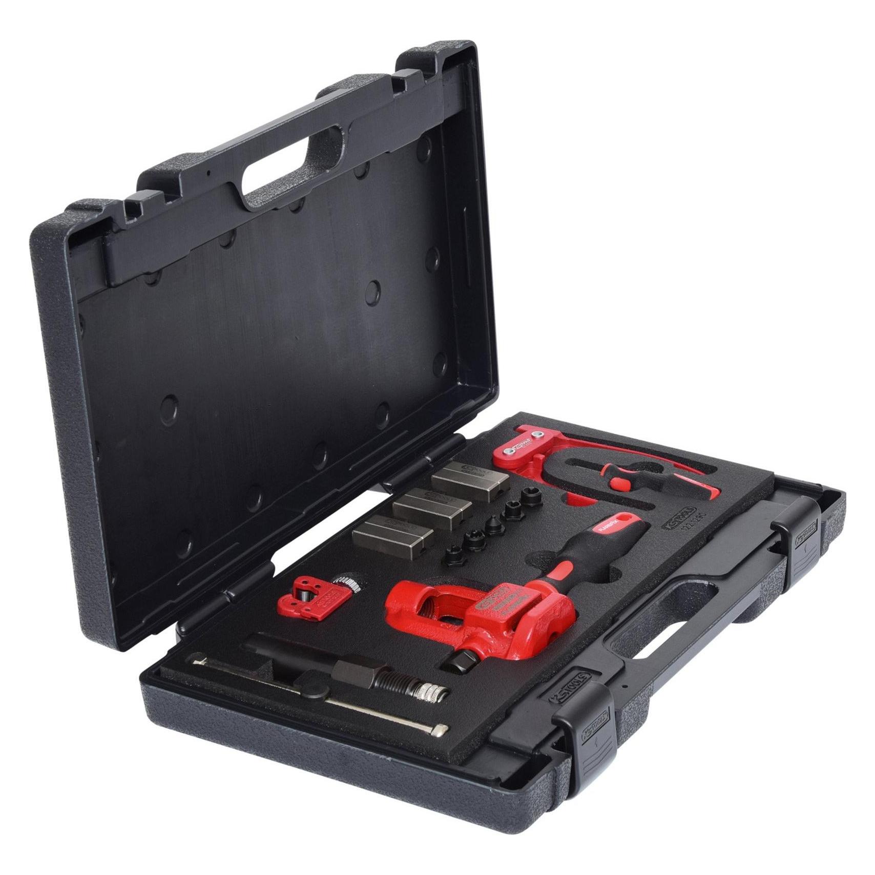 KS Tools FLAREFIX 1 Universal-Bremsleitungs-Bördelgerät-Satz mit Hydraulik-Spindel, 16-tlg (122.1290)