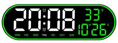 Perfect Picks Market LED Digital Wall Clock With Remote Control, Temperature, Date & Week Display green