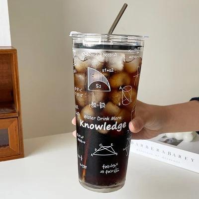 Lush Living Finds Aesthetic Glass Tumbler With Lid & Straw Large Capacity Drinking Cup alphabet Pattern