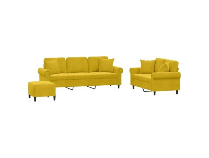 Coespram 3-tlg. Sofagarnitur mit Hocker und Kissen Gelb Samt Komfortable Couchlandschaft fürs Wohnzimmer mit dichter Schaumstoffpolsterung, weichem Stoff und flexibler Fußablage.