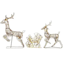 WEIHNACHTSBELEUCHTUNG 3er Set Metall Polyrattan Braun