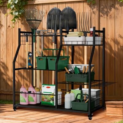 UNHO Garden Tool Organizer Stand Organization Yard Tool Racks with wheels