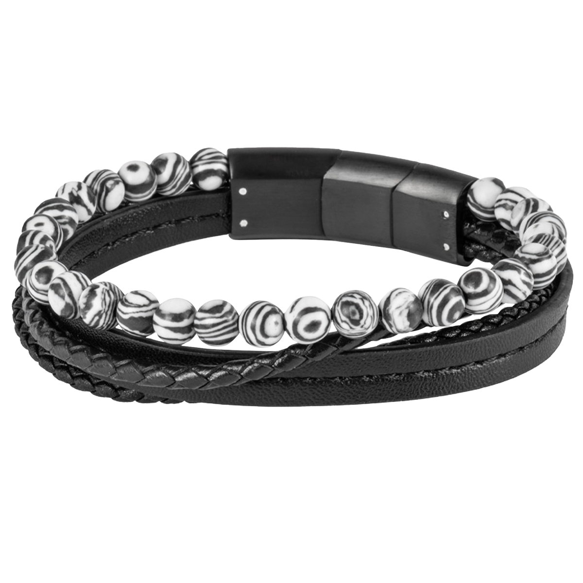 Jacques Lemans Lederarmband mit Zebrajaspis